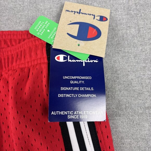 Champion Red Mesh Athletic Shorts  Black & White Stripes Mens L 100% Polyester - Picture 5 of 14